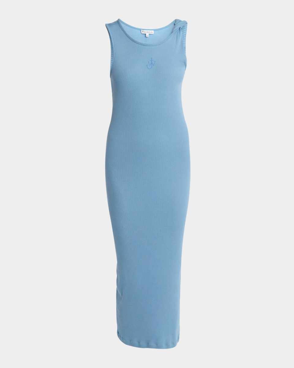Anchor Embroidered Body-Con Twisted Strap Midi Dress